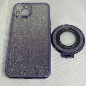 Magnetic Gradient Glitter Ring Soft Phone Case For iPhone 14 Stand Mobile